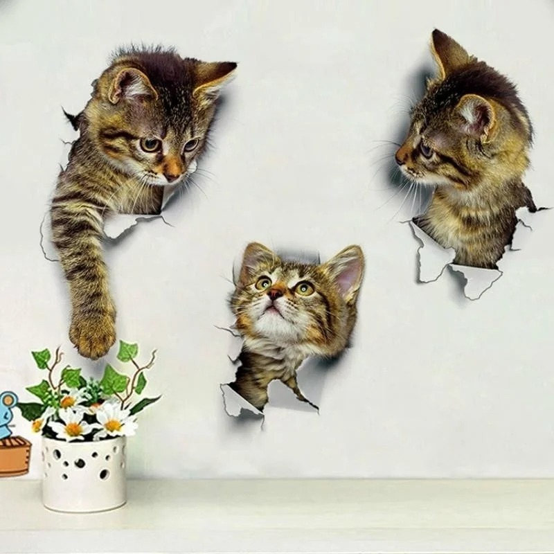 3pcs 3D Cute Cat Self-adhesive - Pvc Panel Background บทวิจารณ์และราคา