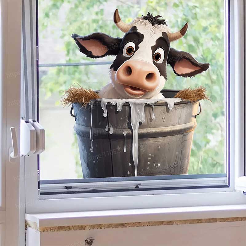 Cute Cow Wall Stickers Self-Ad - Pvc Panel Background บทวิจารณ์และราคา