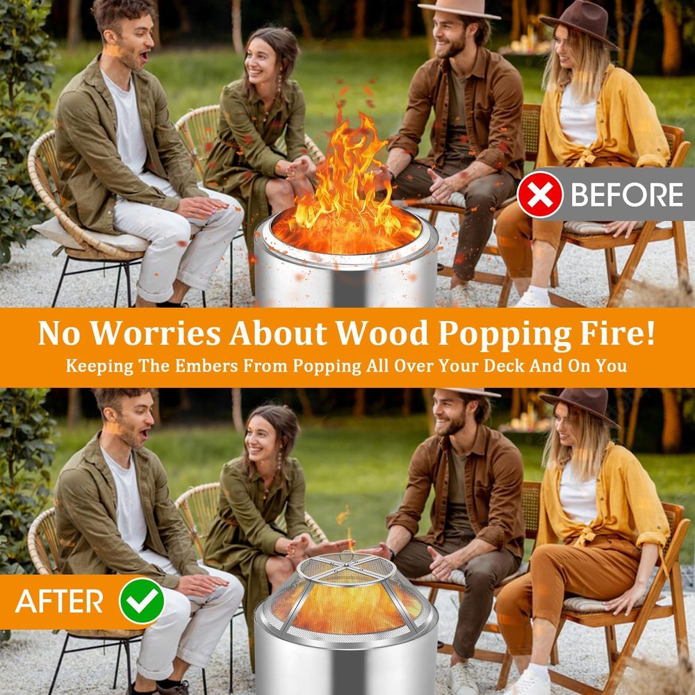 19.5 Stainless Steel Fire Pit  - Screen Top Mesh บทวิจารณ์และราคา